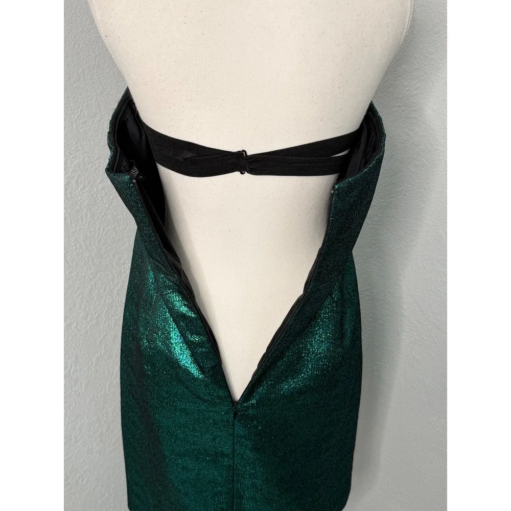 TIBI New York STRAPLESS Glitter LUREX Cocktail DRESS Green JACQUARD‎ $485 Sz 6